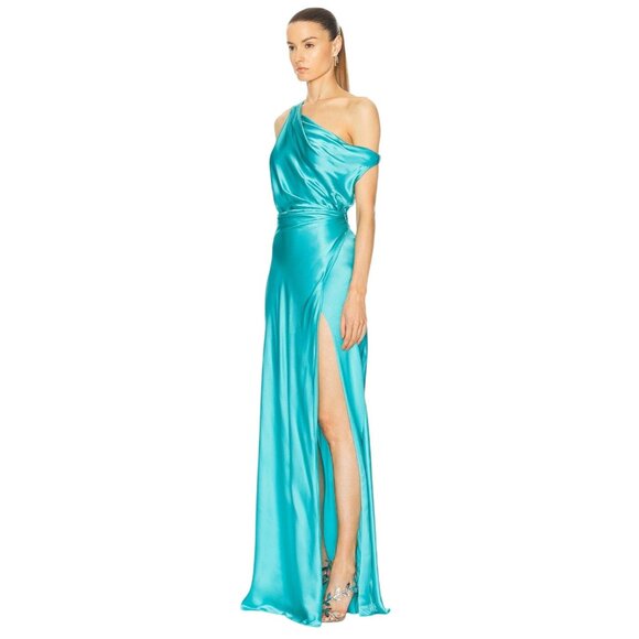 The Sei for FWRD Asymmetrical Wrap Gown in Turquoise 0 New Womens Maxi Dress - Picture 9 of 9